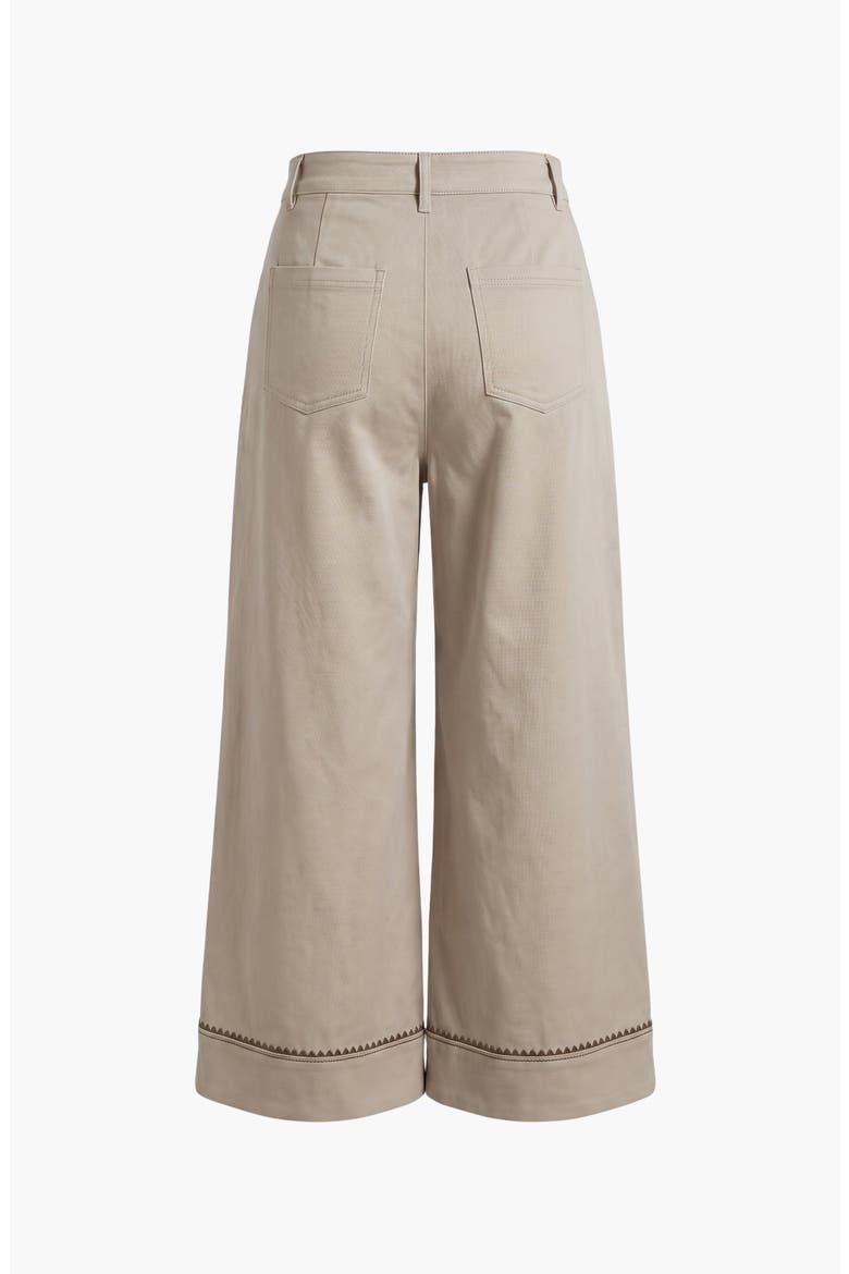 High Waist Wide Leg Pants with Embroidered Hem and Patch Pockets, Alternate, color, Khaki