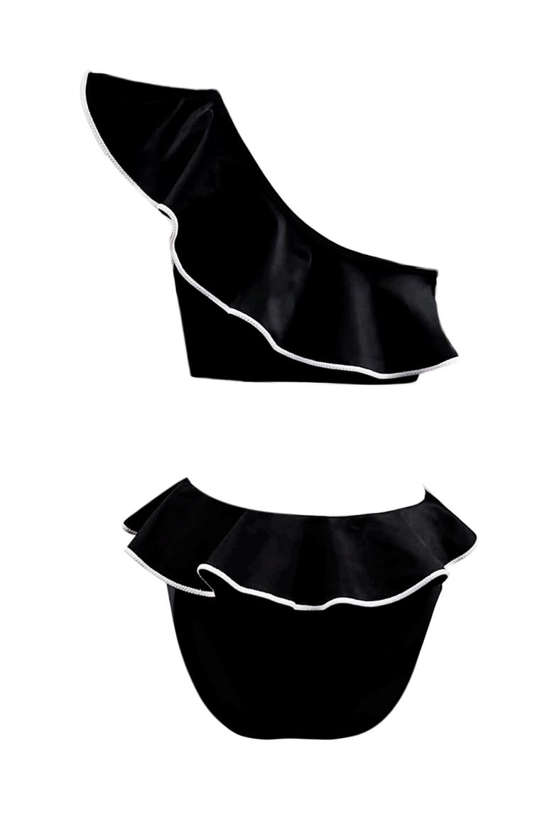 One Shoulder Cut-Out Design One Piece Swimsuit, Little Kid-Big Kid, Alternate, color, Black