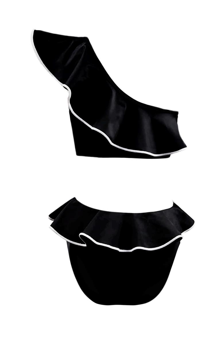 NESSI BYRD One Shoulder Cut-Out Design One Piece Swimsuit, Little Kid-Big Kid, Alternate, color, Black