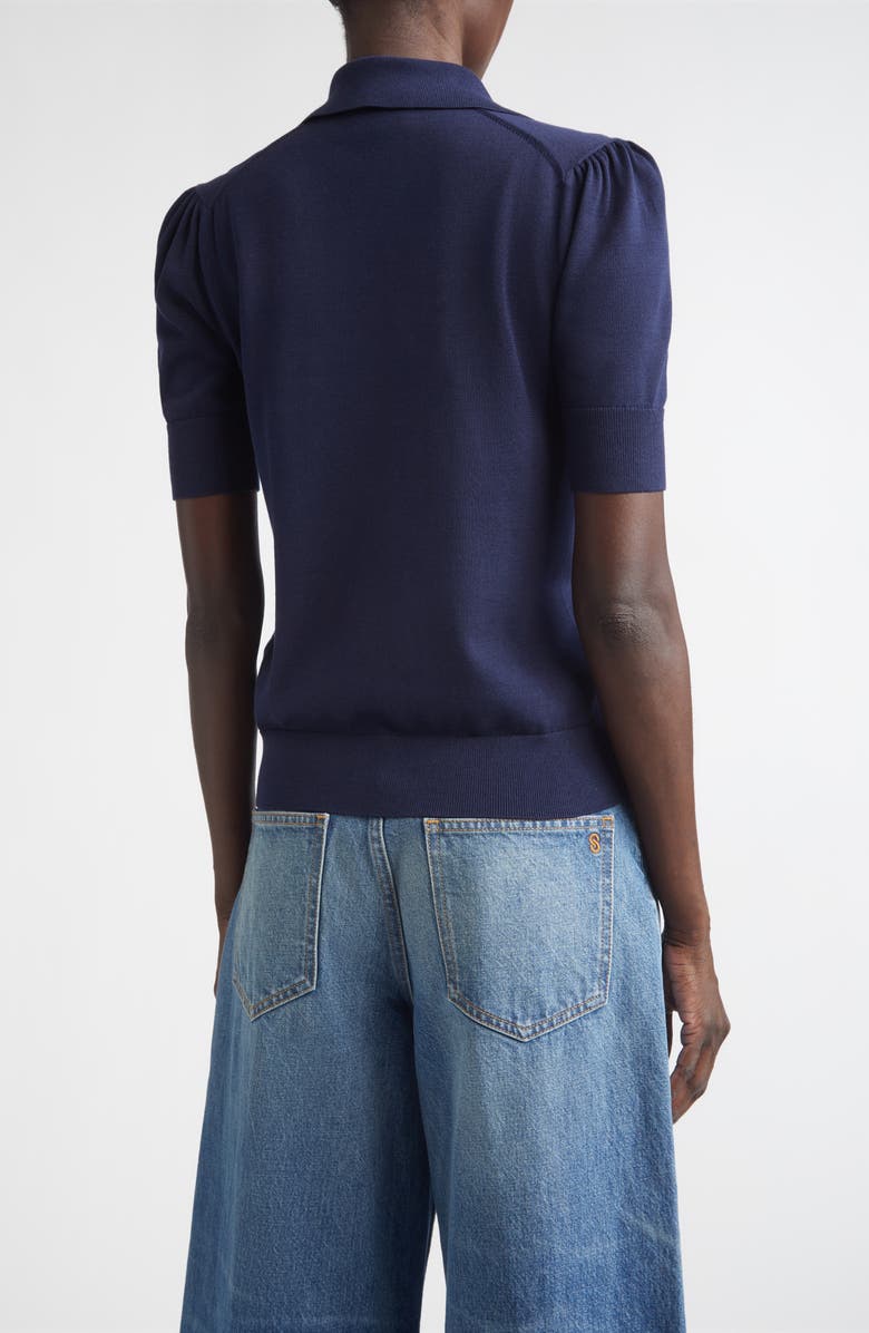 ST. JOHN Fallon Silk & Cotton Blend Polo Sweater, Alternate, color, Midnight