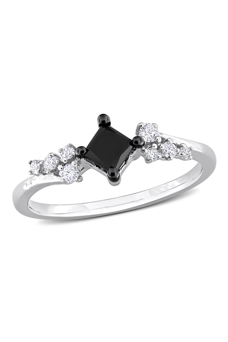 Black & White Diamond Princess-Cut Cluster Ring 14k, Main, color, 14k White Gold