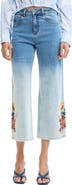 Desigual Floral Embroidered Gradient Crop Wide Leg Jeans