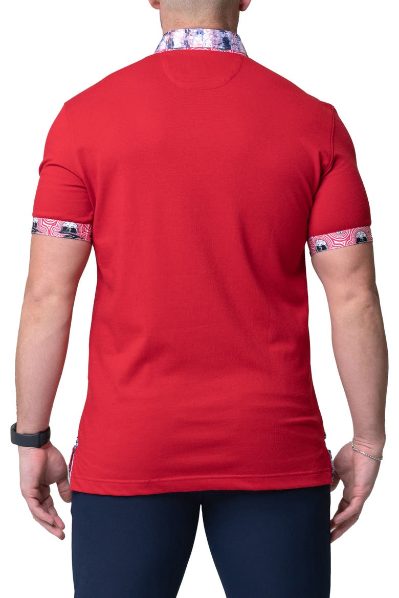 Mozart Solid Ripple Red Piqué Button-Down Polo, Alternate, color, RED