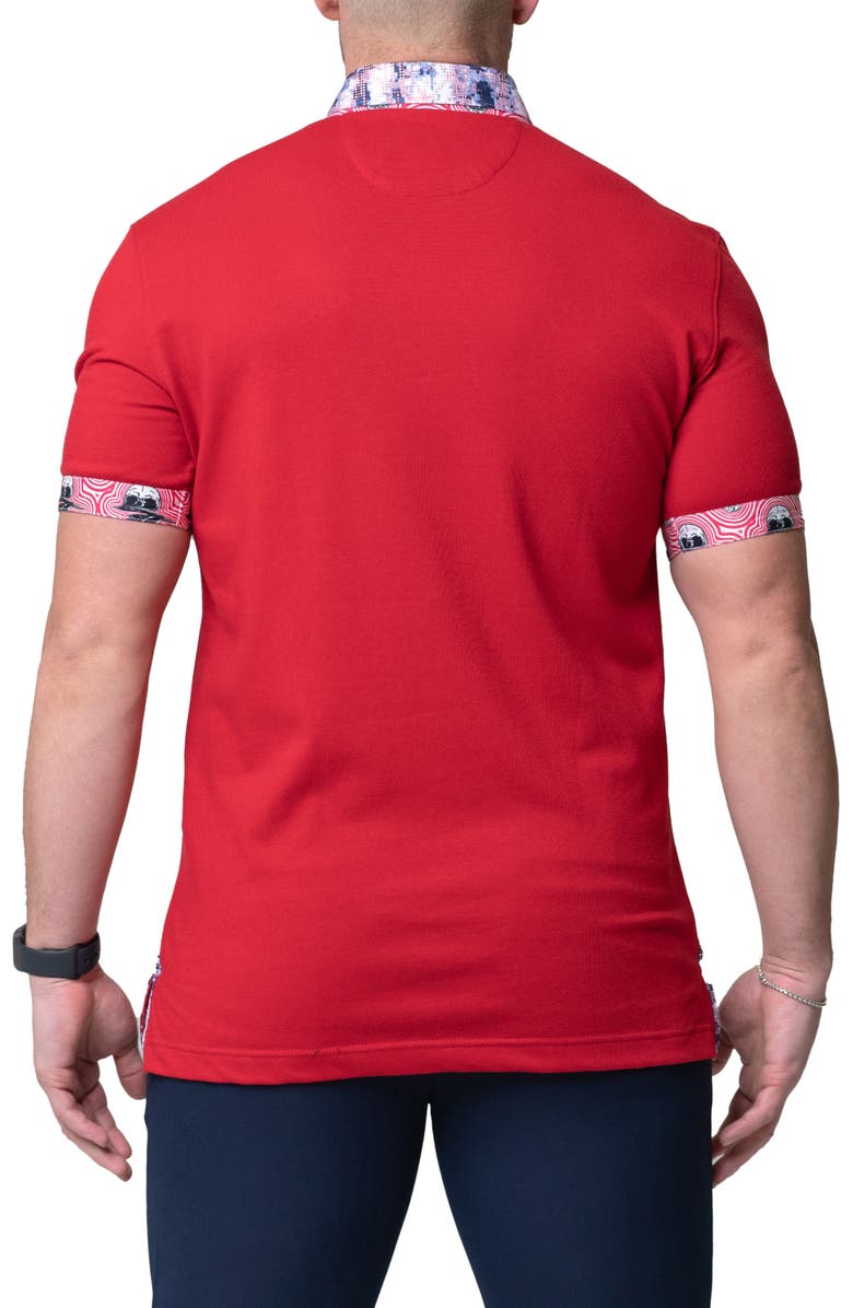 Maceoo Mozart Solid Ripple Red Piqué Button-Down Polo, Alternate, color, Red