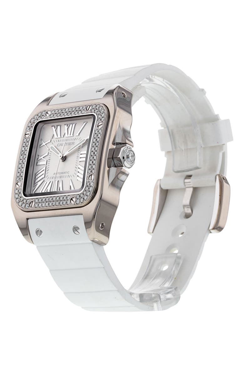 Watchfinder & Co. Cartier Preowned Santos 100 Diamond Rubber Strap Watch, 32mm, Alternate, color, 