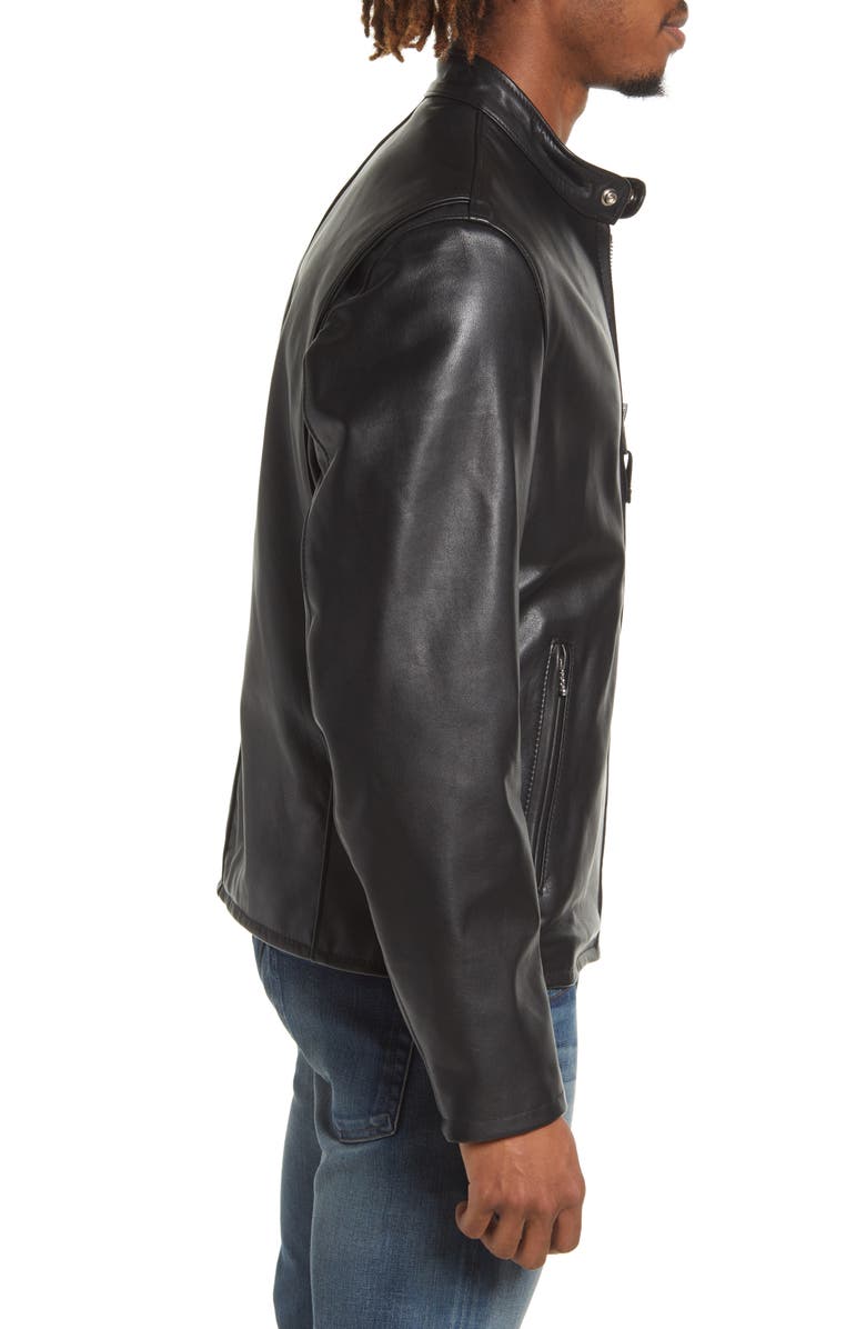 Schott NYC Café Racer Slim Fit Cowhide Leather Jacket, Alternate, color, Black