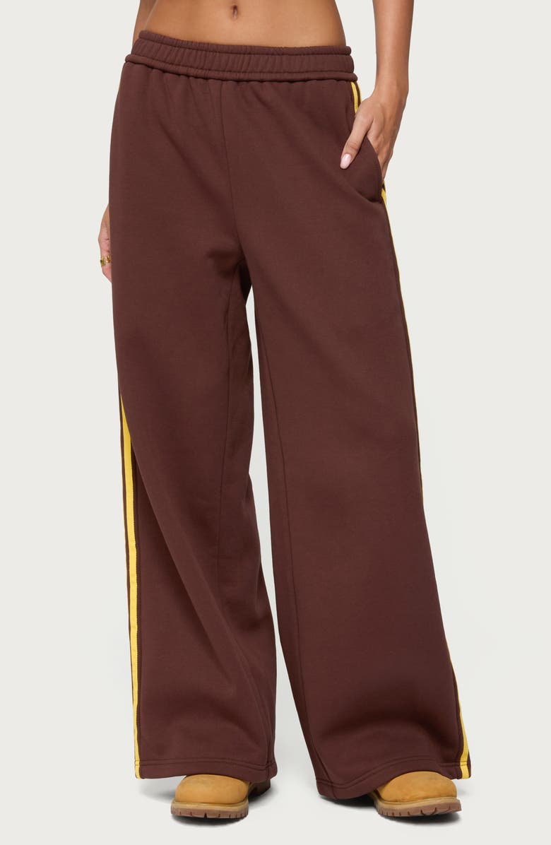 EDIKTED Sorin Side Stripe Wide Leg Sweatpants, Main, color, Brown