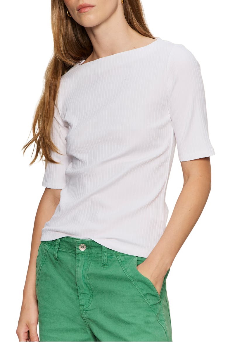 Boat Neck Rib Top, Alternate, color, WHITE