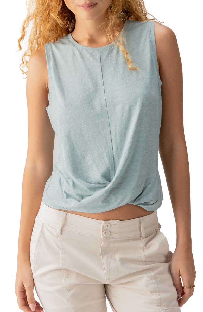 Sanctuary Twisted Cotton Blend Slub Jersey Tank, Main, color, Eucalyptus
