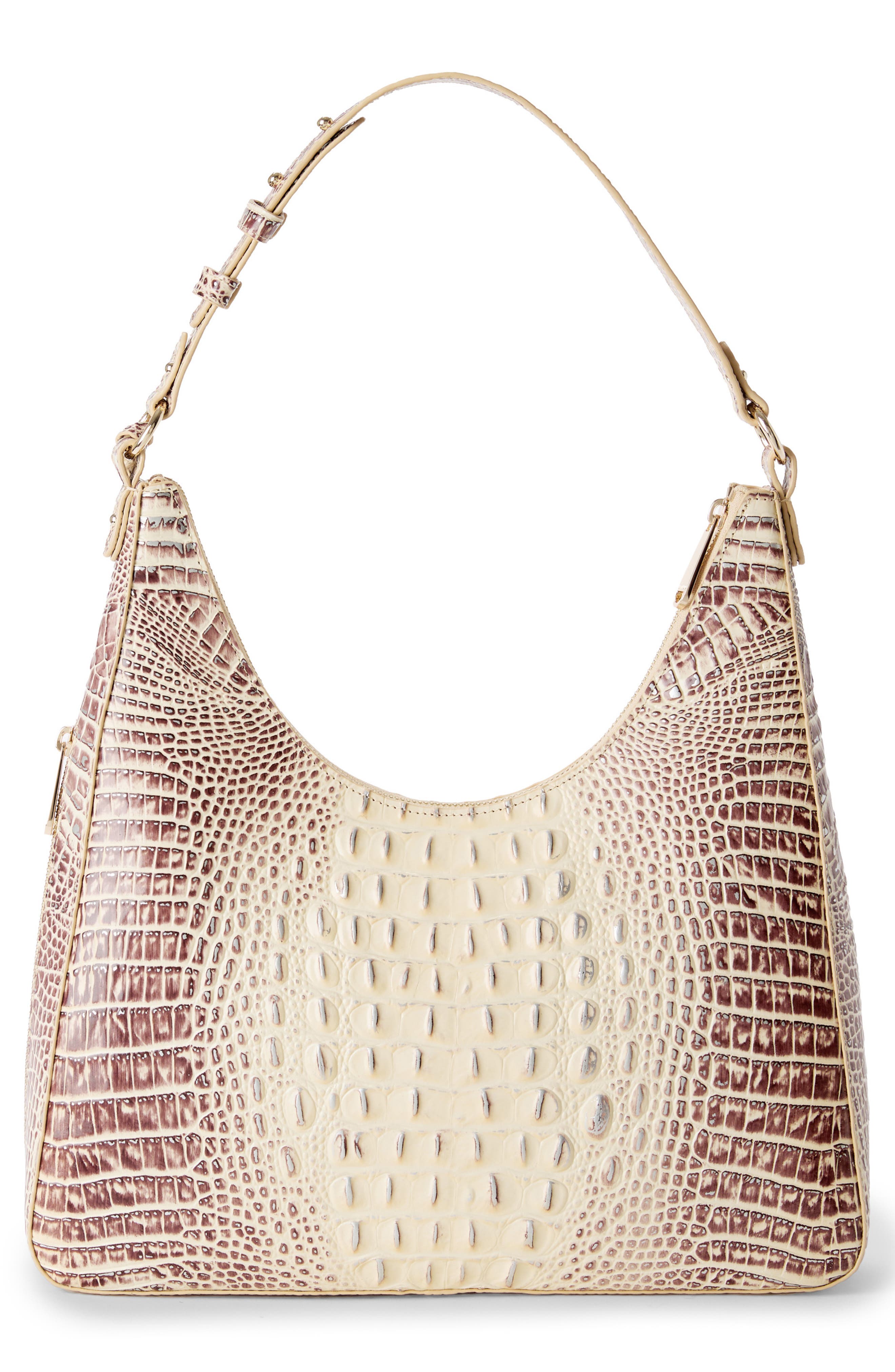 Tabitha Croc Embossed Leather Shoulder Bag, Alternate, color, GINGER