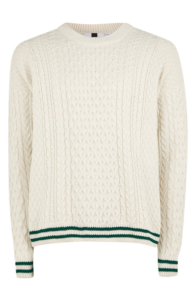 Topman Cable Knit Crewneck Sweater, Alternate, color, 