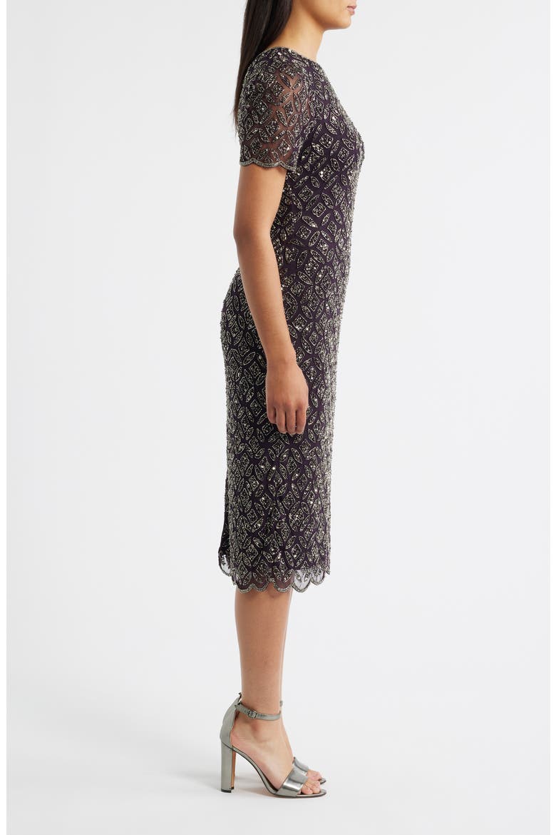 Beaded Midi Cocktail Dress, Alternate, color, EGGPLANT