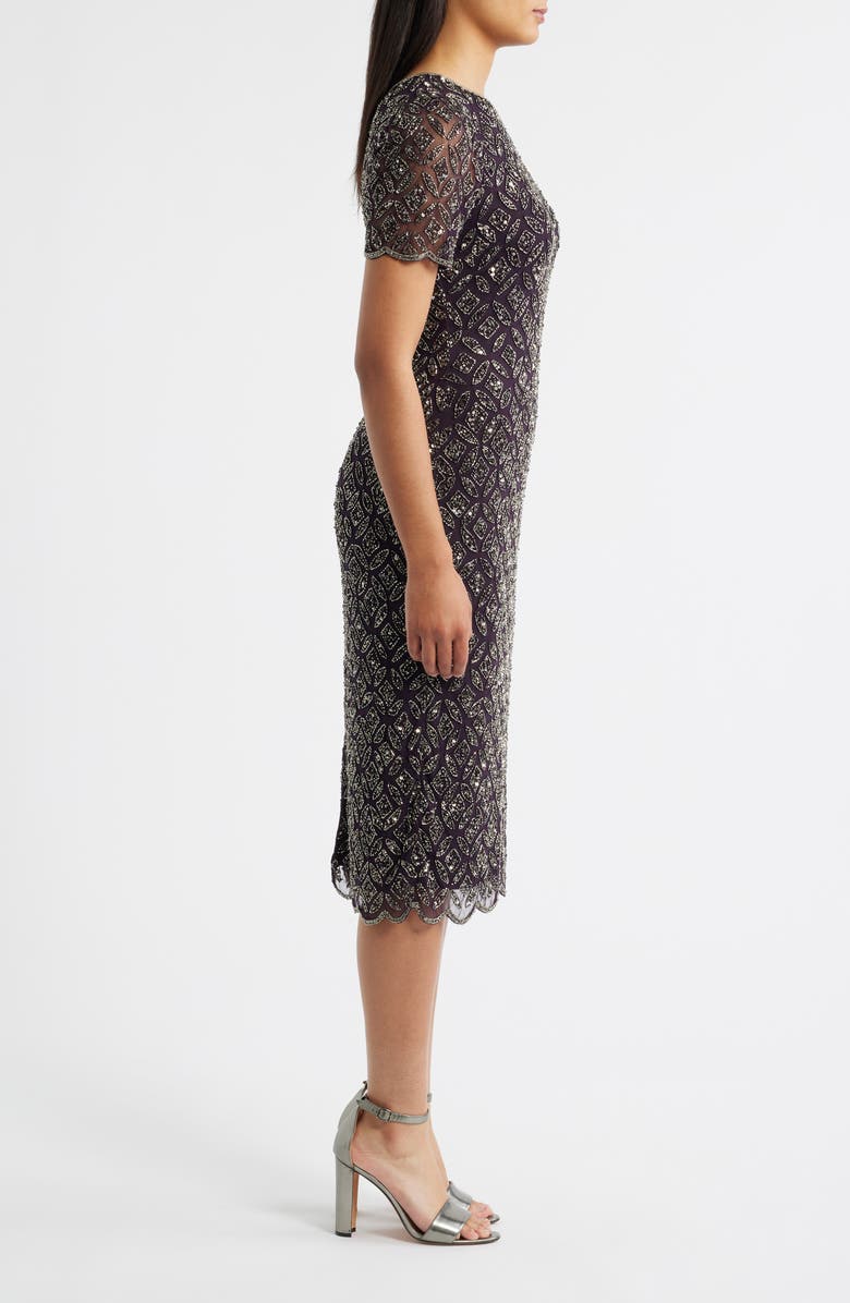 Pisarro Nights Beaded Midi Cocktail Dress, Alternate, color, Eggplant
