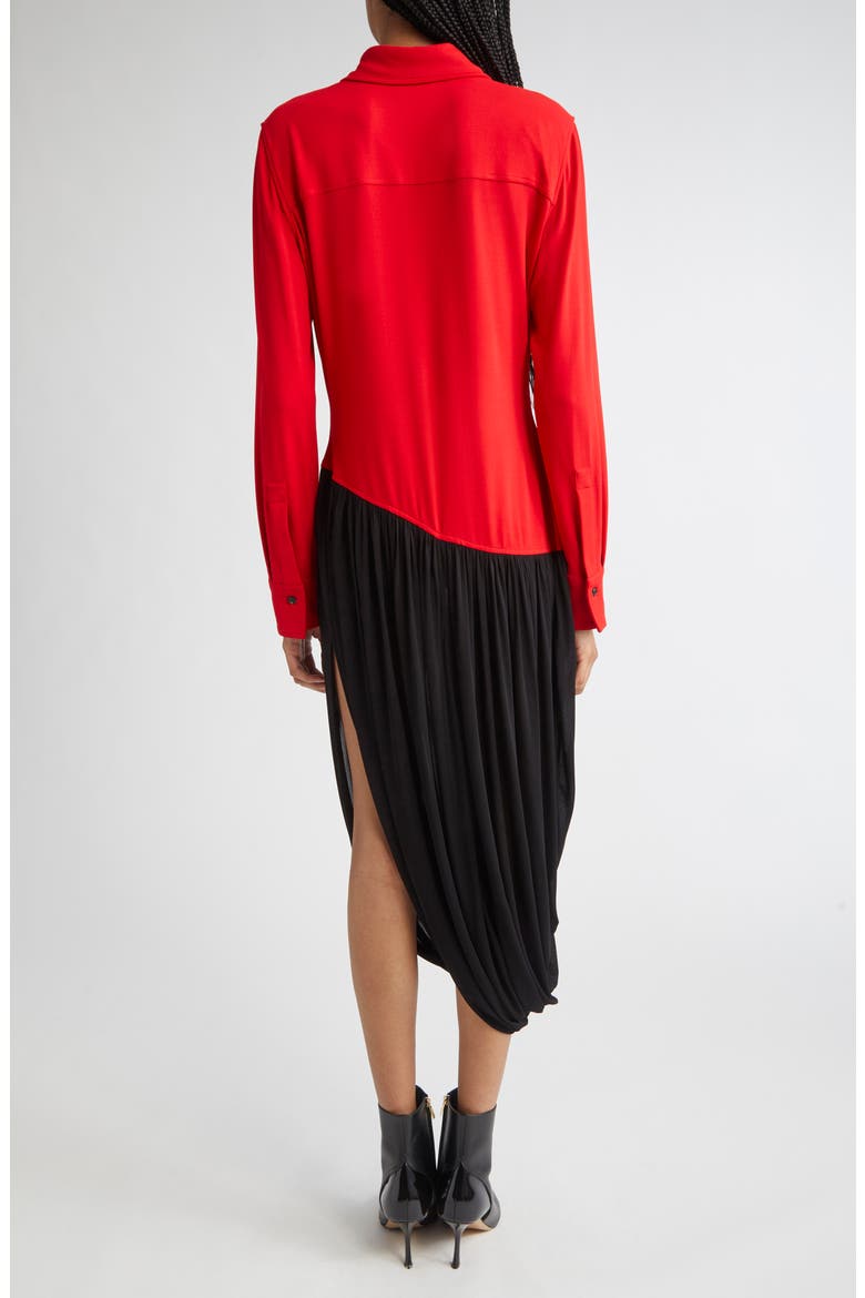 Asymmetric Colorblock Long Sleeve Shirtdress, Alternate, color, NEW RED