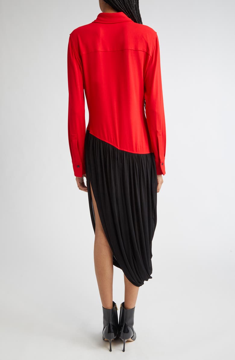 FERRAGAMO Asymmetric Colorblock Long Sleeve Shirtdress, Alternate, color, New Red