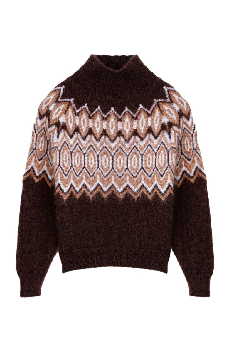 maje Fair Isle high-neck sweater, Alternate, color, Dark Brown