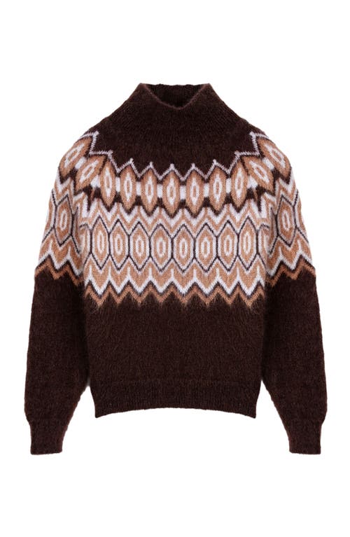 Maje Womens Dark Brown Fairisle High-neck Mohair-blend Jumper In Brown