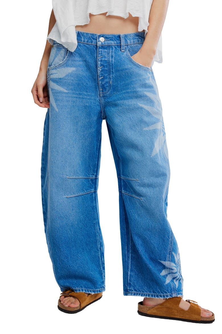 Good Luck Floral Print Barrel Jeans, Main, color, SUN FADE LASER - FAD