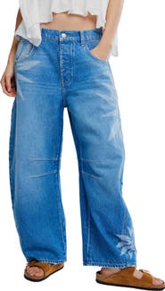 Free People Good Luck Floral Print Barrel Jeans