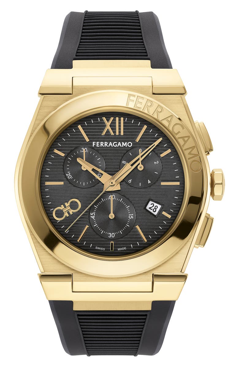 FERRAGAMO Vega Chronograph Silicone Strap Watch, 42mm, Main, color,