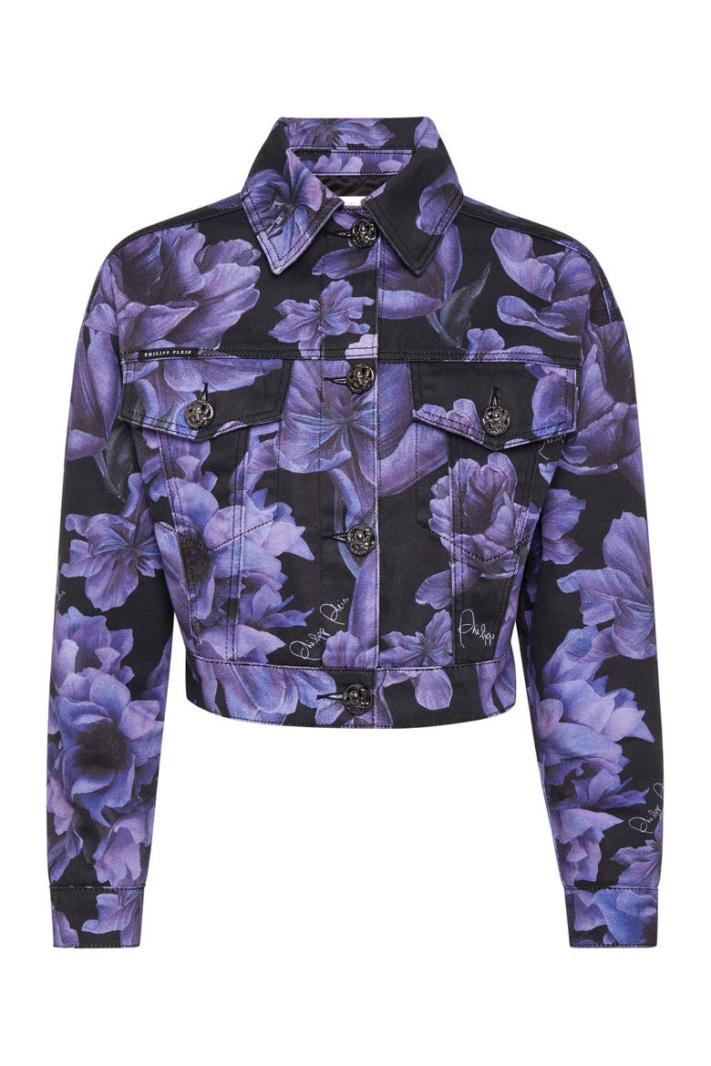 Floral Print Cropped Denim Jacket Paisley Women, Main, color, black