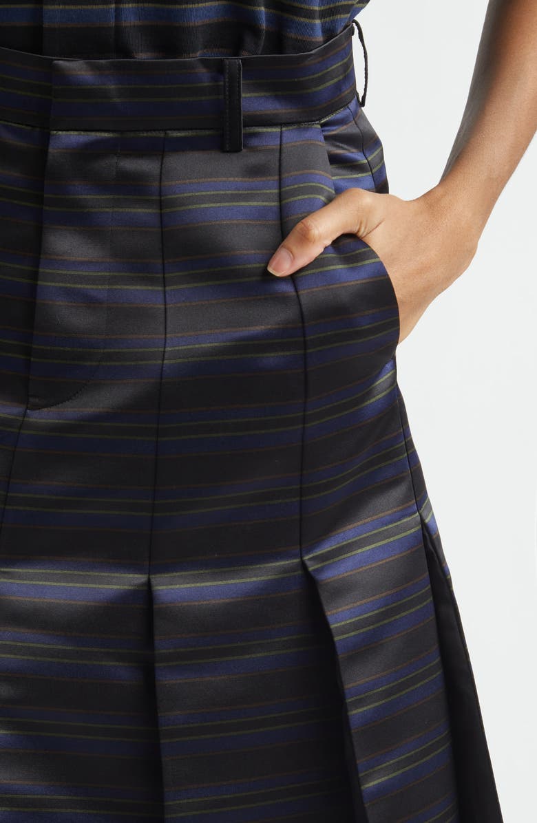 Sacai Pleated Horizontal Stripe Skirt, Alternate, color, Black/ Navy