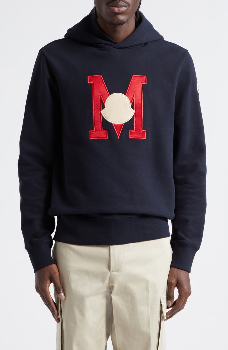 Moncler Monogram Embroidered Logo Patch Hoodie, Main, color, 