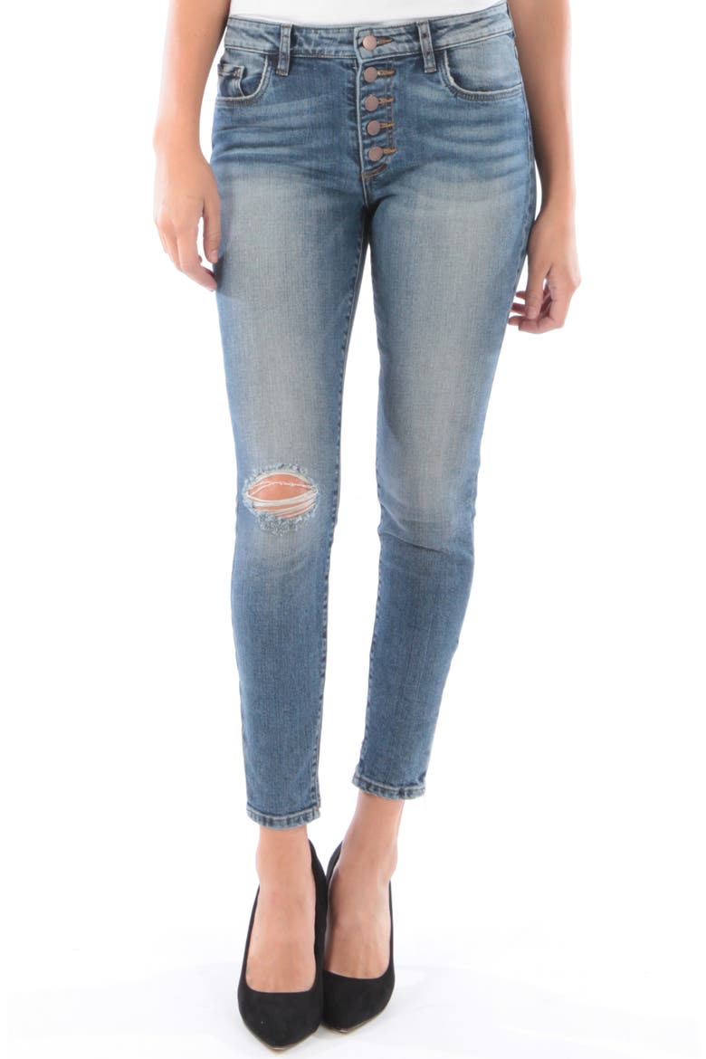 Donna Ripped High Waist Ankle Skinny Jeans, Main, color, INTERESTED