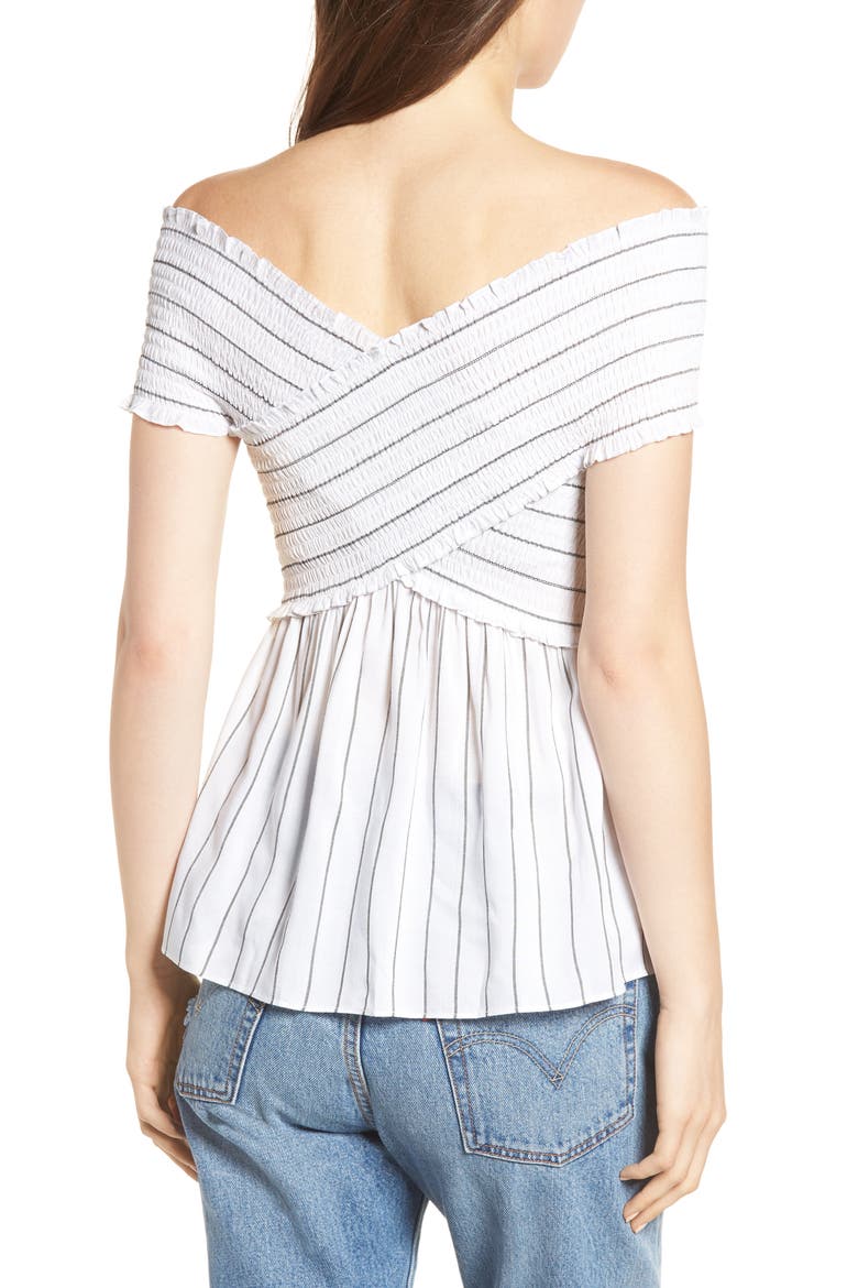 Stripe Off the Shoulder Top, Alternate, color, WHITE/ BLACK