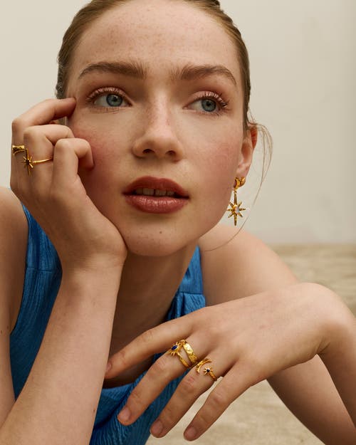 Ottoman Hands Lapis Moon And Star Stacking Ring In Gold