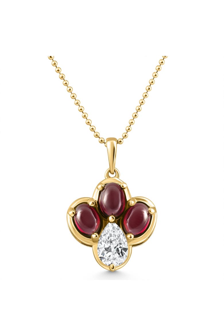 4Ct Pear Diamond & Cabachon Garnet Angelica Pendant 14k Gold Necklace Lab Grown, Main, color, Yellow Gold