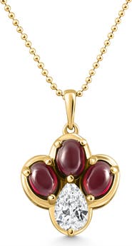 Bliss Diamond 4Ct Pear Diamond & Cabachon Garnet Angelica Pendant 14k Gold Necklace Lab Grown