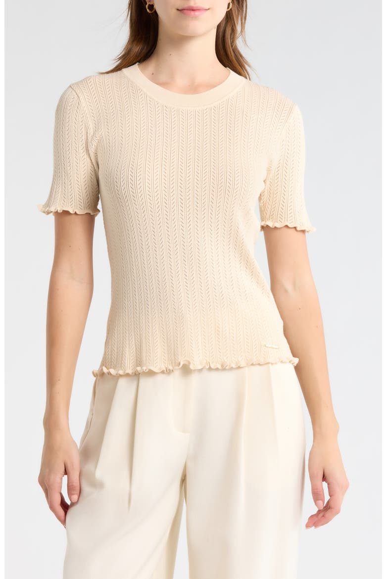 Pointelle Short Sleeve Sweater, Main, color, ALMOND MILK