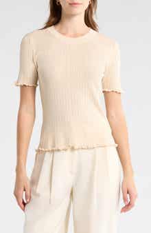 ELIE ELIE TAHARI Pointelle Short Sleeve Sweater