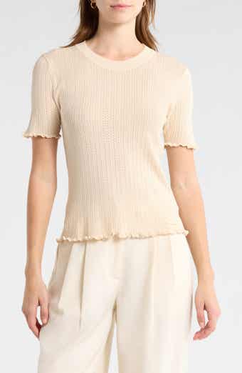 ELIE ELIE TAHARI Pointelle Short Sleeve Sweater