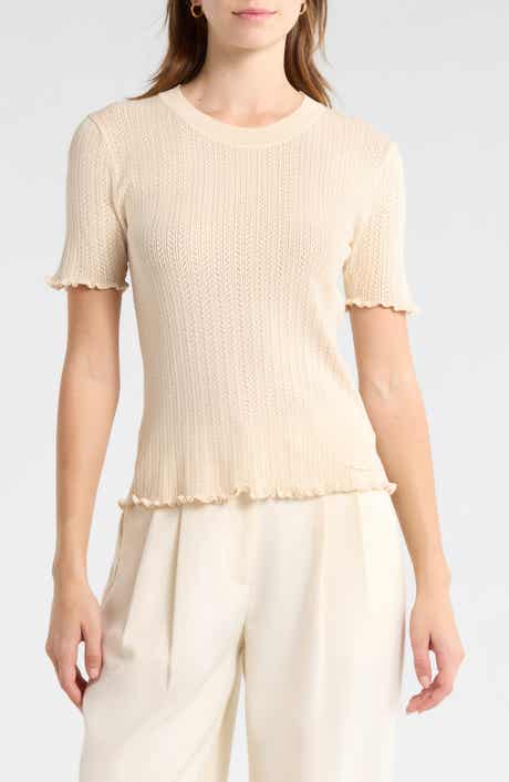 ELIE ELIE TAHARI Pointelle Short Sleeve Sweater