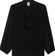 Anne Klein Tie Neck Long Sleeve Woven Shirt