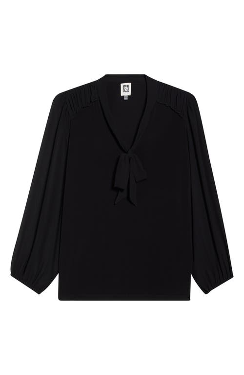 Anne Klein Tie Neck Long Sleeve Woven Shirt In Black
