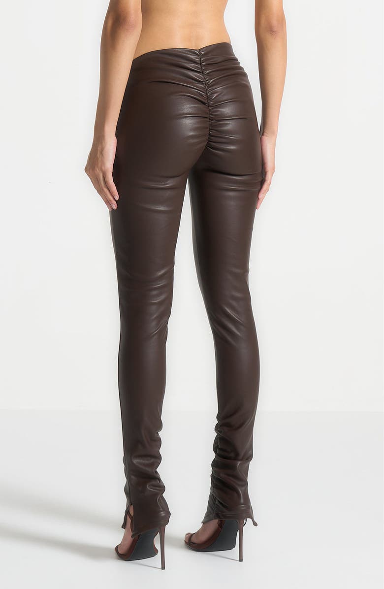 Manière De Voir Clara Leather Angled Waistband Leggings, Alternate, color, Brown