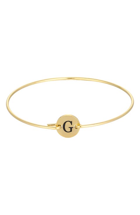 Tarnish Resistant 18K Gold Plated Initial Bangle Bracelet