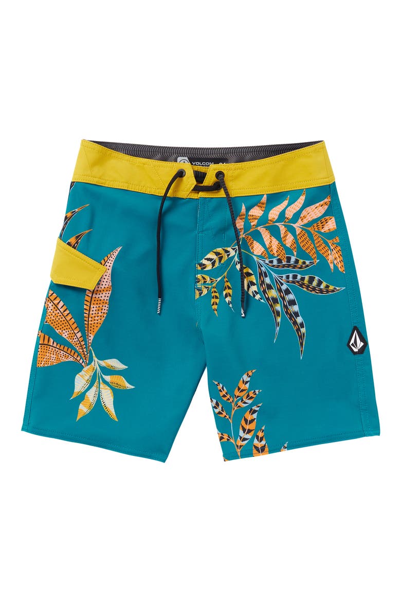 Kids' Lido Print Floral Mod Tech Board Shorts, Main, color, OCEAN TEAL