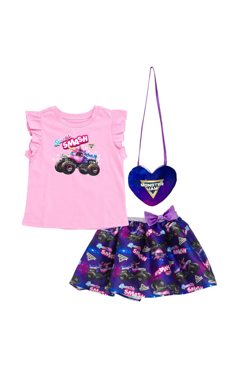 Monster Jam Sparkle Smash Tank Top Skirt & Bag Set, Main, color, Pink