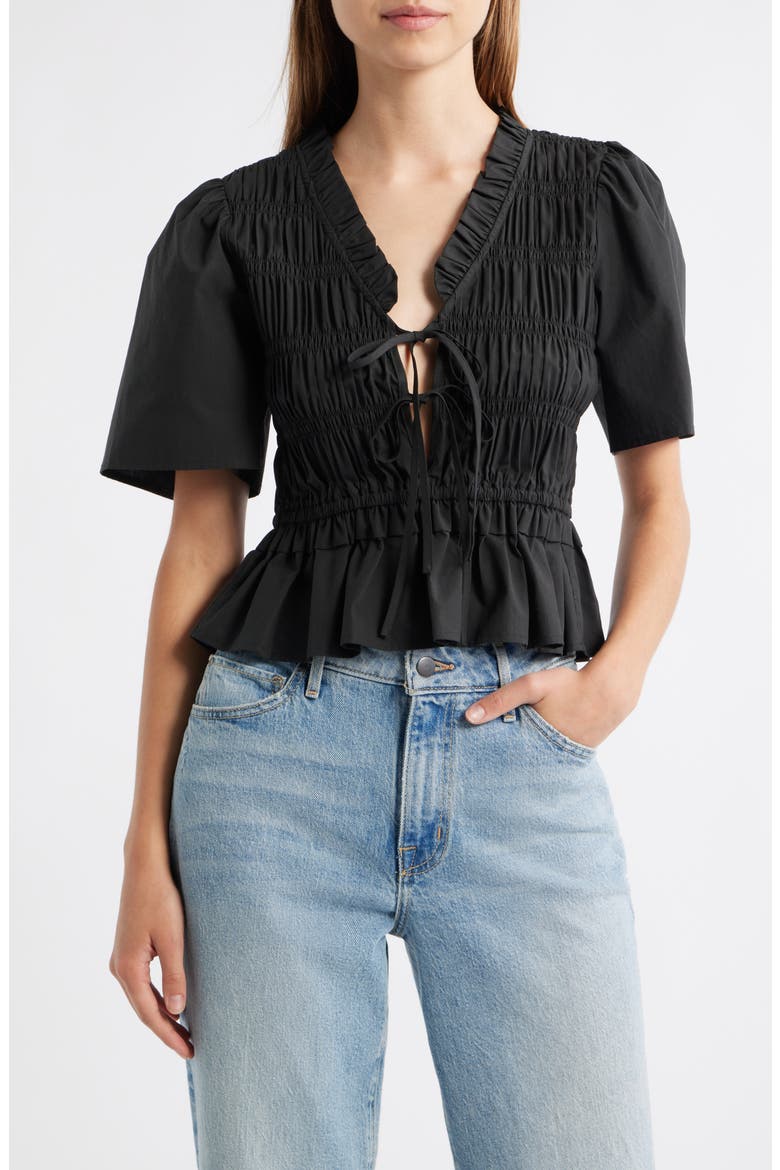 Portia Shirred Cotton Top, Main, color, BLACK