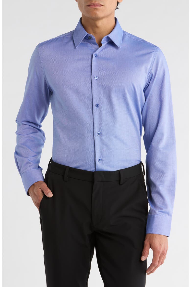 Slim Fit Textured Stretch Cotton Dress Shirt, Main, color, BLUE