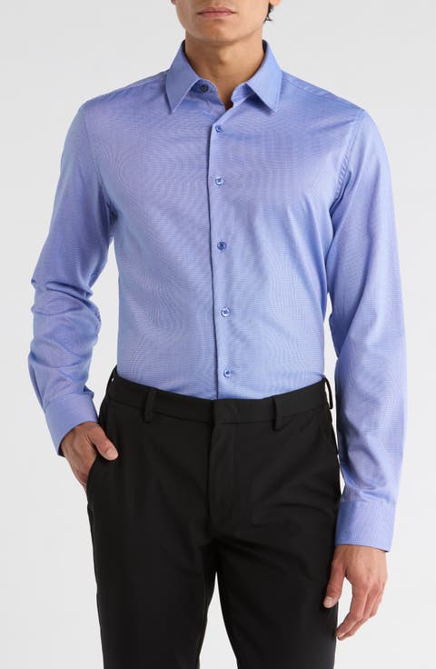 Slim Fit Textured Stretch Cotton Dress Shirt