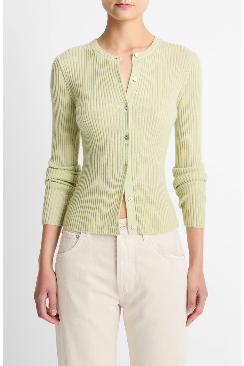 Cashmere & Silk Rib Cardigan, Main, color, PALE FERN