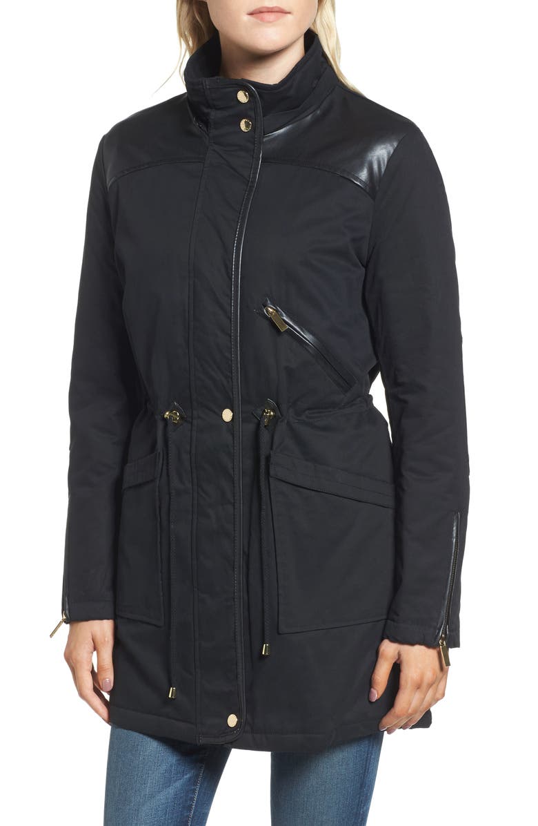 French Connection Mixed Media Parka with Faux Fur Hood, Alternate, color, 