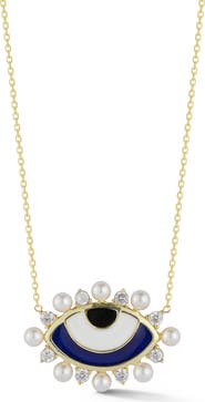 SPHERA MILANO Cubic Zirconia & 2–3mm Cultured Pearl Evil Eye Pendant Necklace