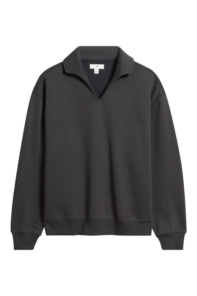 Polo Collar Cotton Blend Sweatshirt, Alternate, color, BLACK FADED