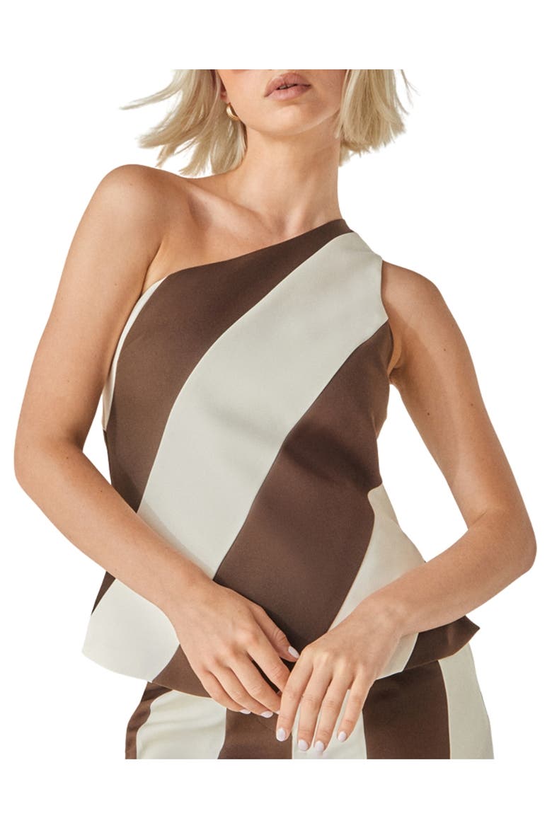 Stripe Tailored One Shoulder Top, Alternate, color, Chocolate